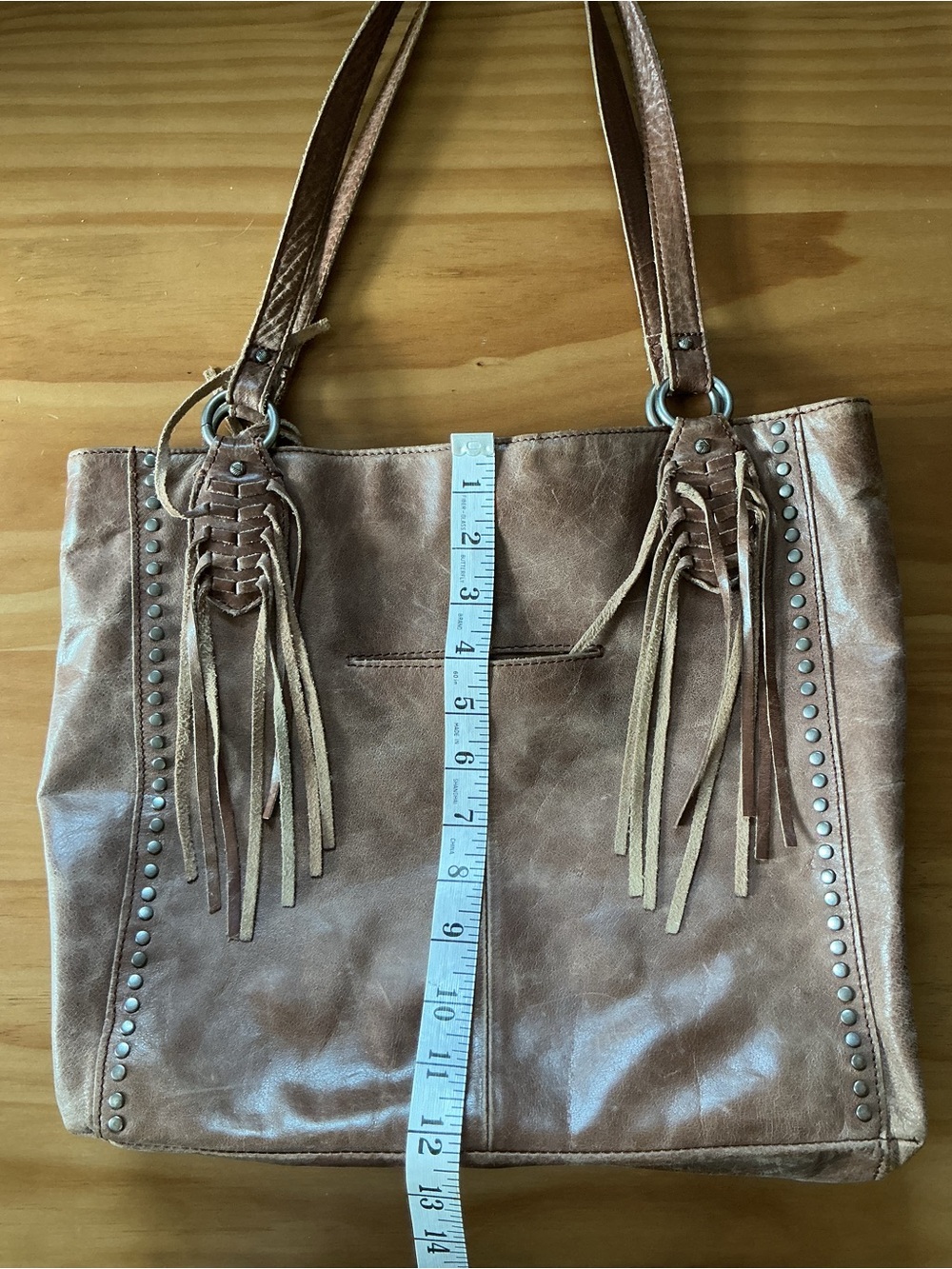 The Sak Ashland Brown Leather FringeWestern Hob Distresses Tote Purse - Picture 9 of 11